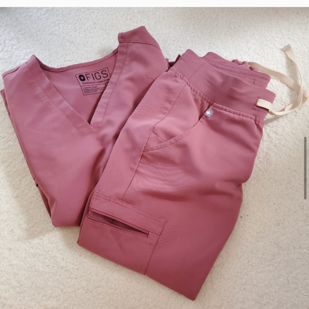 Figs Mauve Casma Scrub Top XS, Zamora Pants XXSP